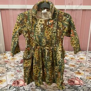 Kate Quinn long sleeve peterpan apron dress | neutral hollyhock | organic cotton